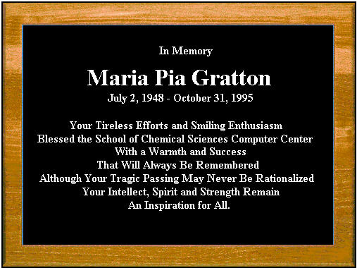 Maria Pia memorial plaque at the School of Chemical Sciences